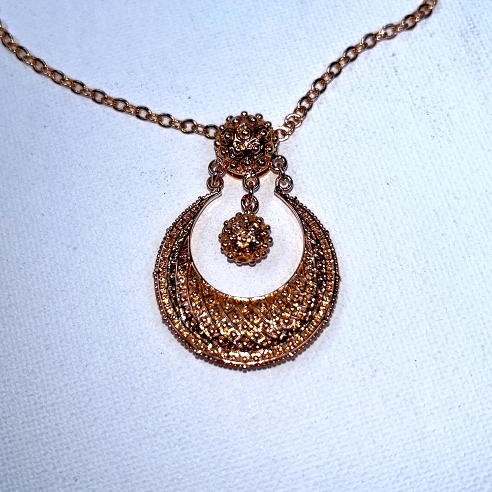 NWOT Rose Gold Plate Dangle Pendant Necklace By Designer PAJ Celtic Byzantine